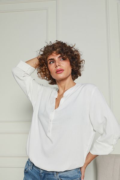 Butik Cămașă din viscoză cu jumătate de plăcuță cu guler alb 1500064