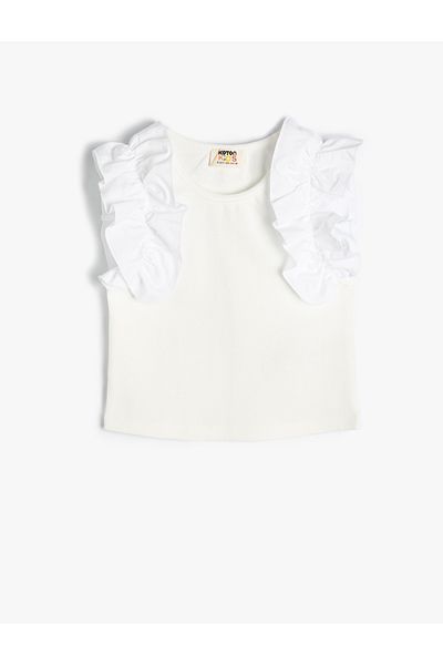 Koton Μπλούζα Αμάνικη Frilly Shoulders Βαμβακερή με Ριμπ