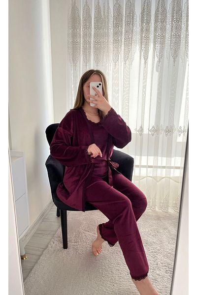 Lena Homewears Set pijamale de damă cu halat de catifea prune