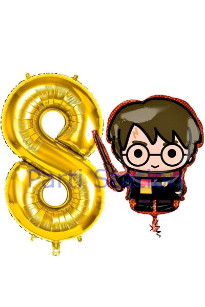 Parti Station Harry Potter 8 Yaş Altın Renk Rakam Balon Set Harry Potter Hogw...