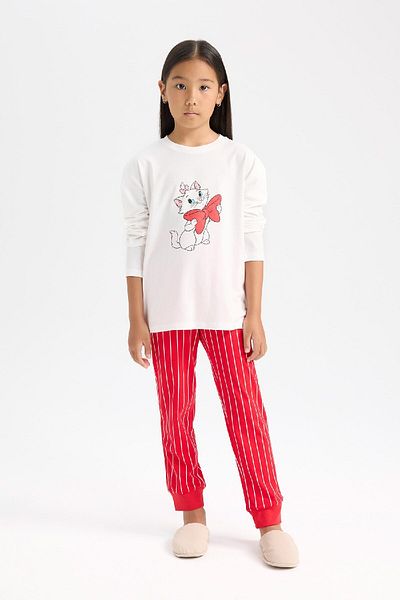 DeFacto Aristocats Pajamas Set for Girls - Long Sleeve, Elastic Waist, Long Bottom D9833A824Wn