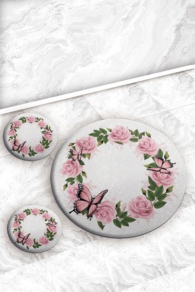 Evperest Bathroom Mat Set Pink Model
