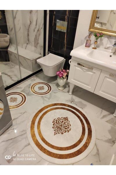 Evperest Bathroom Mat Set Stripe Damask Model
