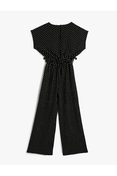 Koton Round Neck and Gathered Waist Polka Dot Jumpsuit