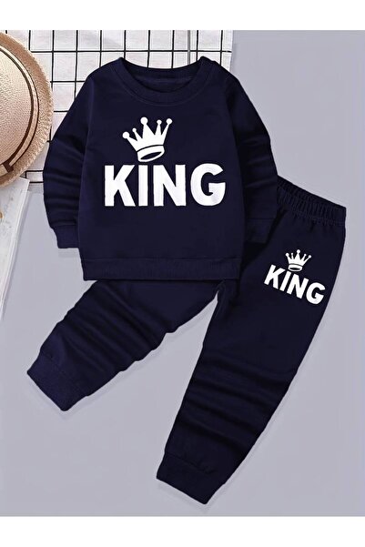 LEONE KOLEKSİYON Mornarsko plavi kraljevski Štampano set dječjih i bebi unise...