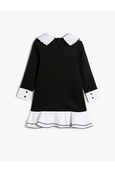 Koton Color Contrast Baby Collar Long Sleeve Ruffle Dress
