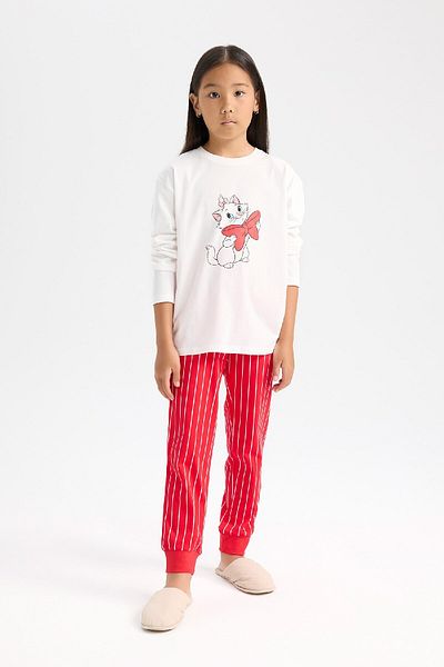 DeFacto Aristocats Pajamas Set for Girls - Long Sleeve, Elastic Waist, Long Bottom D9833A824Wn