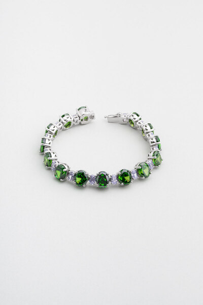 So CHIC... Egzotik Yeşil 18 Ayar Beyaz Altın Kaplama Gümüş Tasarım Bileklik