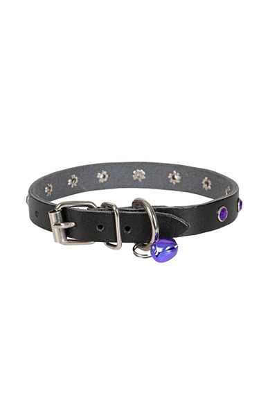 cattie Real Leather Stoned Cat Collar Large Black 1.2x23-28 Cm