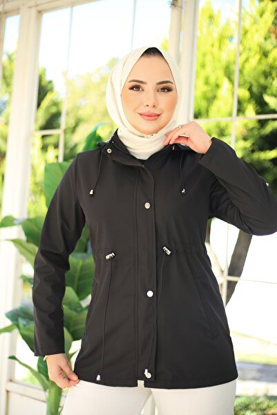 Marjinal City Siyah Kapüşonlu Kısa Trençkot