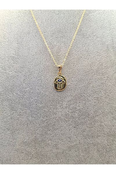 Han Ticarethane Gold Color Evil Eye Beaded Mother of Fatma Model Necklace