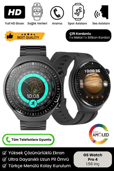 Noriyen Yeni Nesil Super Amoled HD Ekran Gs Watch Pro 4 Spor Sağlık Sensörlü ...