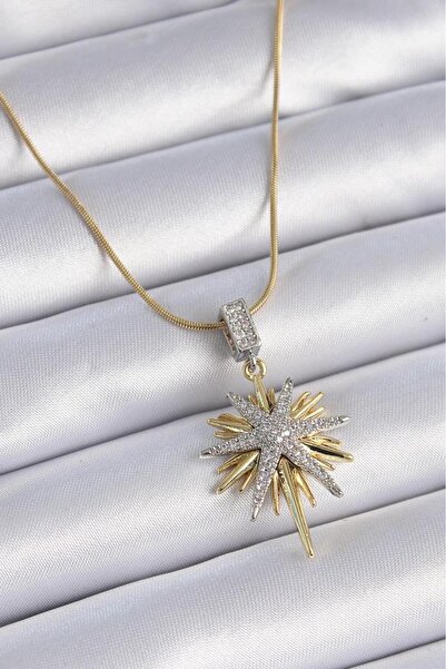 Neiçin قلادة على شكل نجمة القطب مع سلسلة ذهبية من الفولاذ الزركون للرقبة الرقيقة