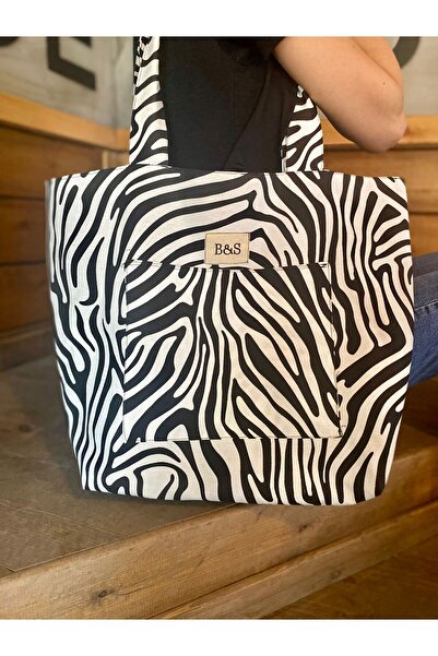BS Zebra Desenli Körüklü Bez Çanta Kadın Kol Ve Omuz Çantası