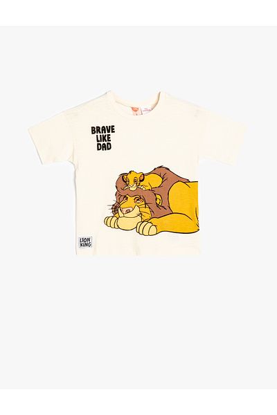 Koton Lion King licencované bavlněné tričko - výstřih s výstřihem, krátký rukáv