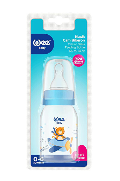 Wee Baby Blue Classic Glass Baby Bottle - 125 ml