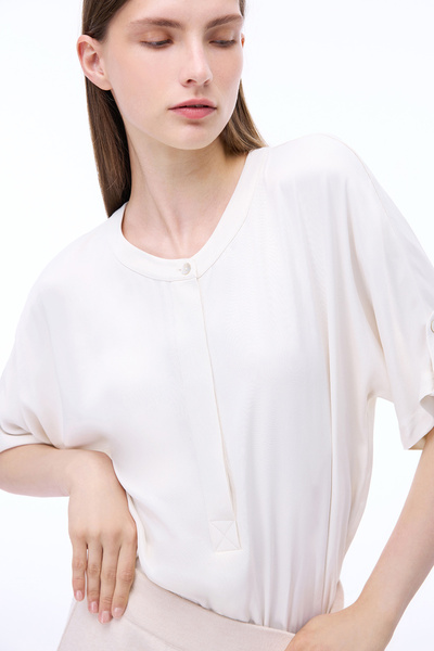 Perspective Safira Regular Fit Standard Length Low Sleeve Crew Neck Ecru Color Women's Blouse