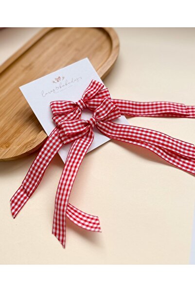 MutluBiDünya Lily Kız Çocuk Kırmızı Ekose Desenli Pens Toka