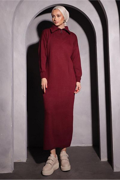 TRENDTESETTÜR Claret Red Knitwear Γυναικείο Φόρεμα - T 0209