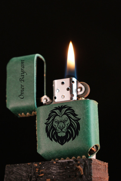 vagave Kişiye Özel Benzinli Çakmak Hakiki Deri Kılıflı El Yapımı Çakmak