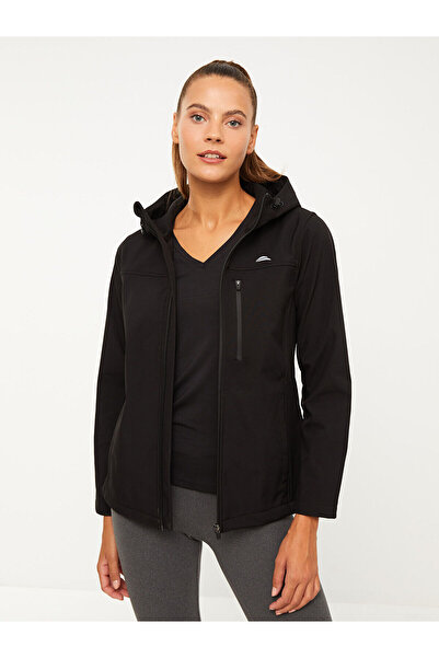 LC Waikiki Чорна куртка для лиж з капюшоном та світловідбиваючим принтом