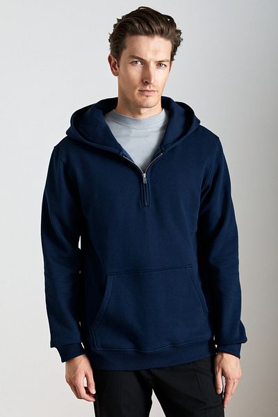 GRIMELANGE Cancelled Men's Cotton Hooded Zippered Neck Navy Blue Sweatshirt