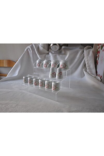 BUBİSTUDİOS Destek Ayaklı Pleksi Merdiven Raf 2 Katlı 30 Cm Genişlik Katlı Stand Basamak Genişlik