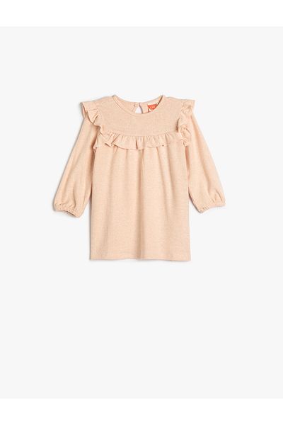 Koton Baby Girl Knitwear Dress with Ruffle Rubber Cuffs and Button Closure on the Back