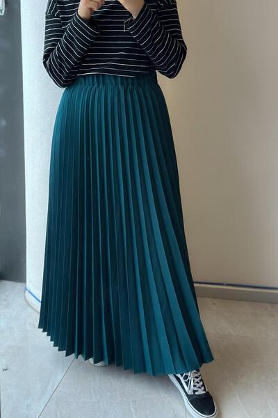 ANDE Pileli Etek - Zümrüt yeşil