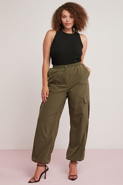 ETHIQUET Avalonbb Women's - Khaki Plus Size, Rubber Waist and Leg, Cargo Pocket Trousers with Stopper