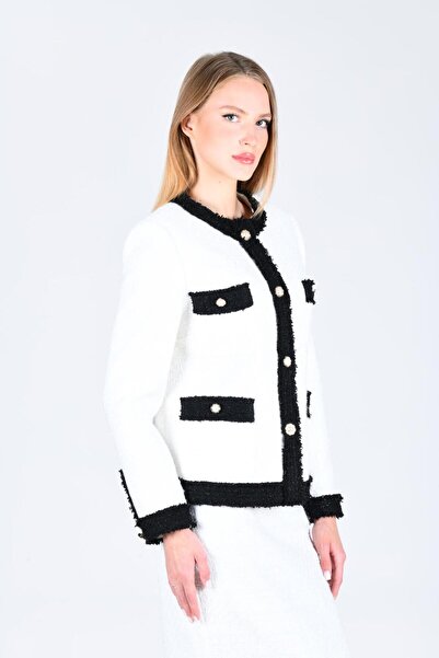 la luce Ecru Kontrastlı Ceket - QC77