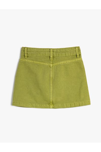 Koton Mini Denim Skirt Pocket Button Closure Cotton