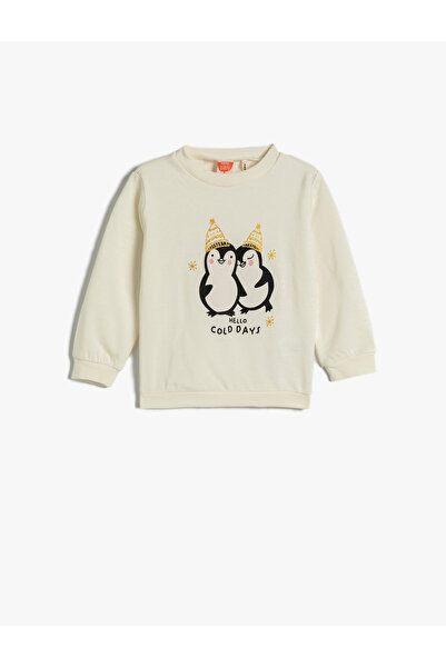 Koton Суитшърт с щампа на пингвин, памук, розово златисто, с дълги ръкави и к...