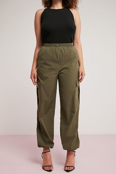 ETHIQUET Avalonbb Women's - Khaki Plus Size, Rubber Waist and Leg, Cargo Pocket Trousers with Stopper