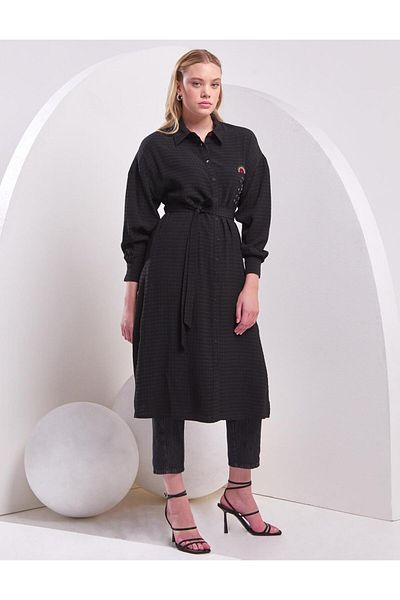 Kayra Embroidered Long Tunic Black