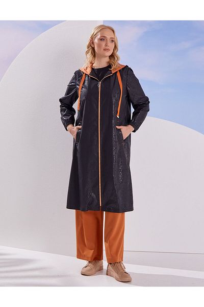 Kayra Black Jacquard Animal Patterned Trench Coat