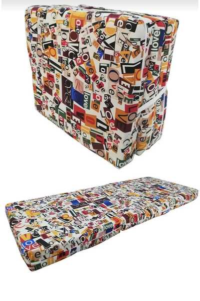 Mor Minder Katlanır Yer Yatağı Tek Kişilik Sünger Minder Yatak 90x190X 10 cm GRİ KALIN SÜNGER  LOVE DESEN