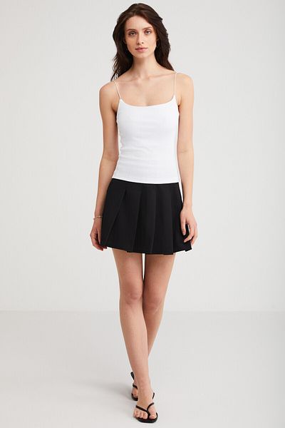 ETHIQUET Ayane, bumbac, slim fit, cu bretele subțiri, guler pătrat, maioul de bază alb
