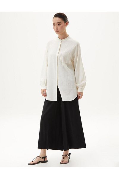 Kayra Ecru Tunic - Bead Embroidered and Jewelled Collar