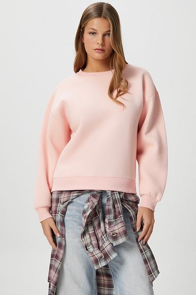 Ritnice Hanorac de bază roz moale - fleece confortabil, tricotat gros, decolteu
