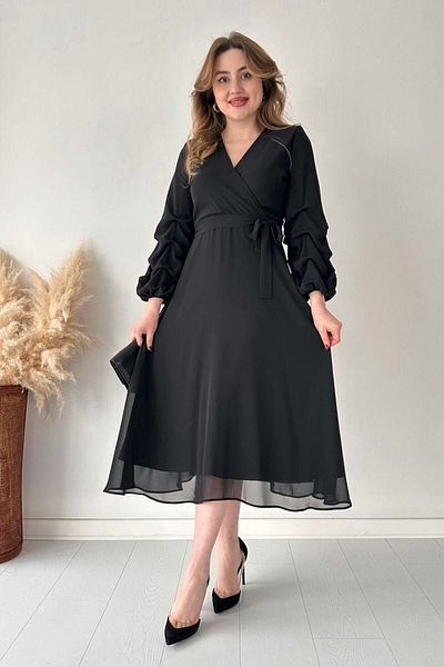 MaziButik Rochie din șifon de lungime midi neagră