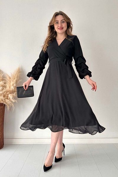 MaziButik Rochie din șifon de lungime midi neagră