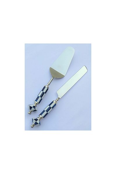 LAMEDORE Mackie Blue White 2-Piece Cake Set Cake Spatula Knife Set Cake Presentation