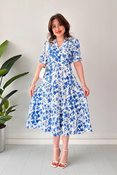 MaziButik Rochie înfășurată florală Albastră