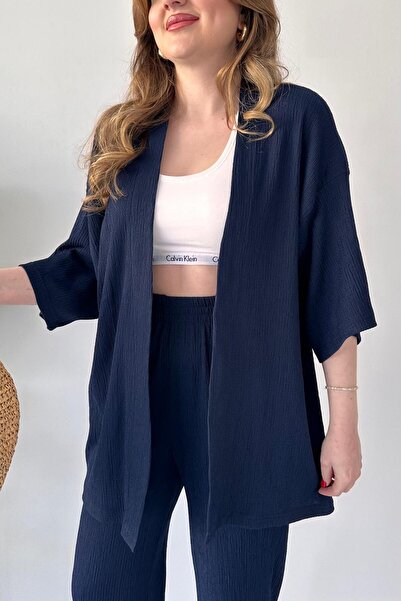 MaziButik Seersucker Double Set Navy Blue