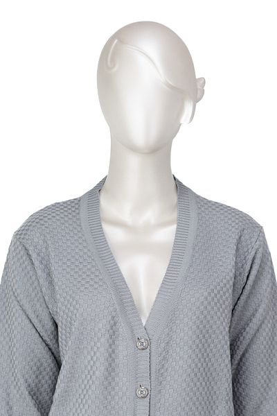 Oppland Women's Seasonal Steel Knitted Mother Cardigan Double Pocket Buttoned Classic Comfortable Cut Full Fit