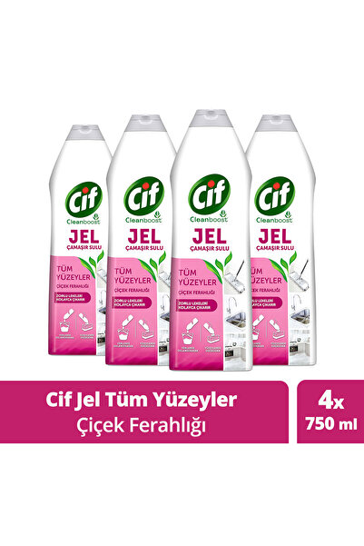 Cif Jel Tüm Yüzeyler Çiçek Ferahlığı Yüzey Temizleyici Çamaşır Suyu Katkılı 750 ml X4