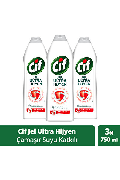 Cif Jel Ultra Hijyen Tüm Yüzeyler Için Çamaşır Suyu Katkılı 750 Mlx3