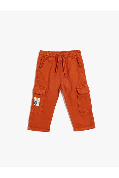 Koton Corduroy Cargo Pants - Cotton with Tie Waist and Pockets