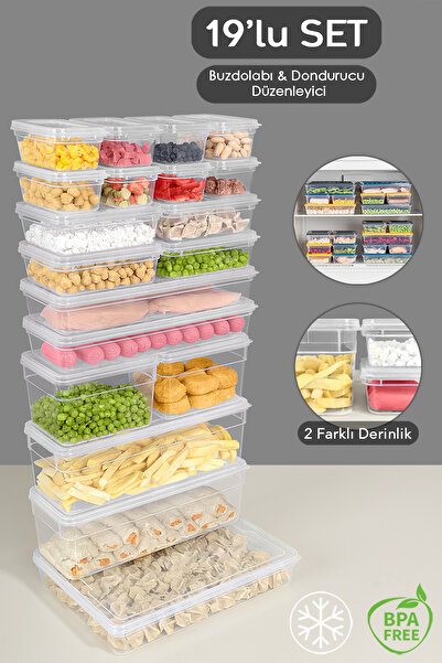 Meleni Home 19 Piece Deep and Shallow Food Storage Container Set - Transparent Lid Microwave Compatible Organizer Organizer